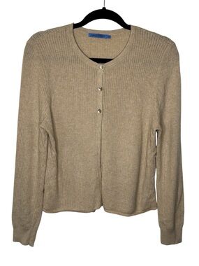 J. McLaughlin Beige Tan Cardigan Sweater Size L Lightweight Bottom Half Open
